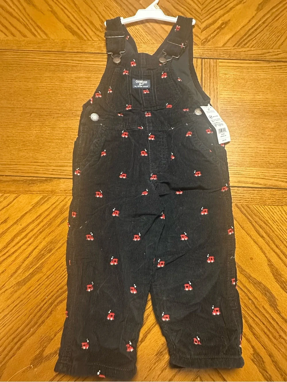 NWT OshKosh B'gosh Black Corduroy Overalls with Red Trains 2T unisex